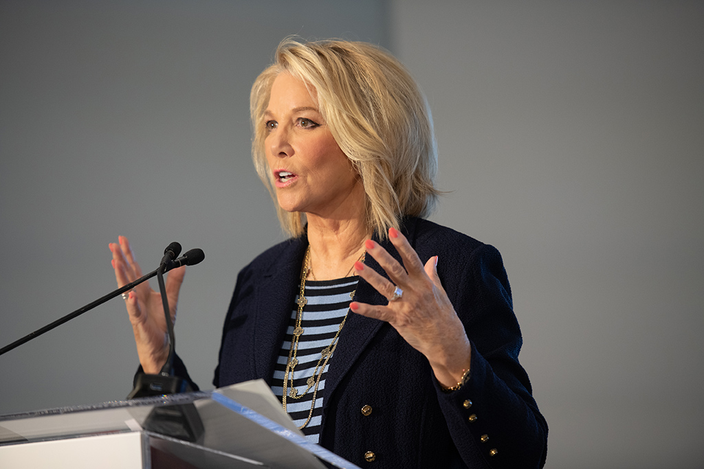 Joan Lunden speaking as the emcee for the New York Proton Center's 5th Anniversary celebration