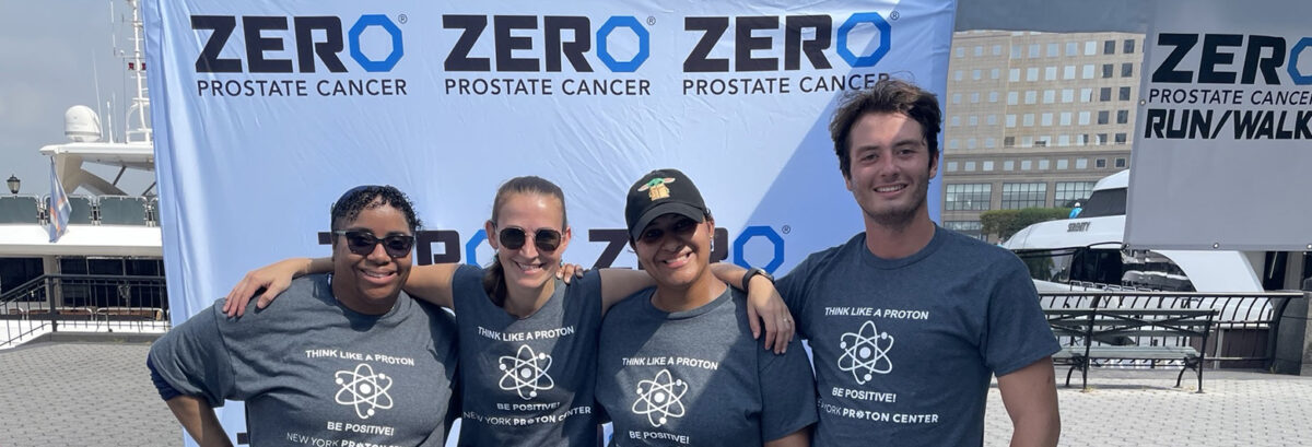 A group shot of four New York Proton Center staff at the ZERO prostate cancer walk.