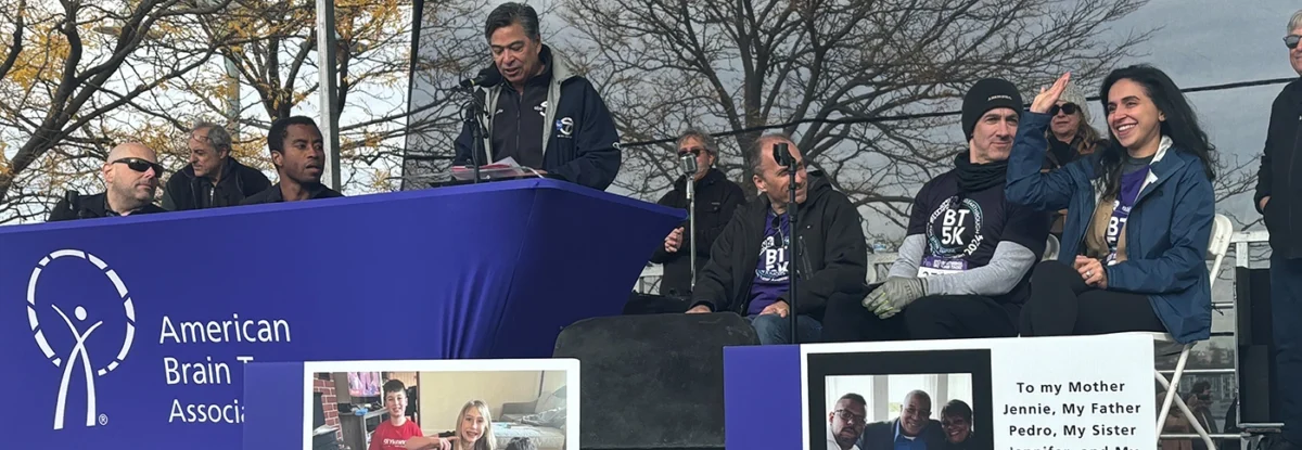 Panel of speakers sitting on stage at the American Brain Tumor Association (ABTA)'s 12th annual New York City Breakthrough for Brain Tumors 5K Run and Walk